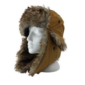 SA Company Trapper Hat Brown Canvas Faux Fur One Size